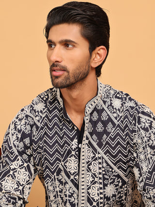 Floral Embroidery Silk Blend Kurtas for Men