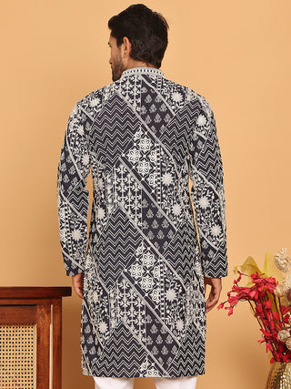 Floral Embroidery Silk Blend Kurtas for Men