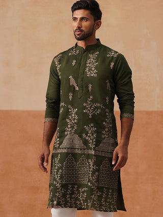 Embroidered Straight Kurta For Men