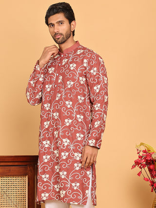 Floral Embroidered Straight Kurtas For Men