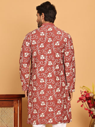 Floral Embroidered Straight Kurtas For Men