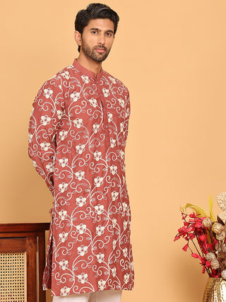 Floral Embroidered Straight Kurtas For Men