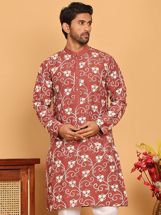 Floral Embroidered Straight Kurtas For Men