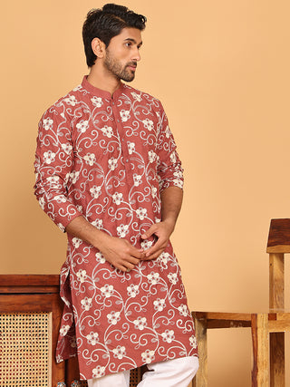 Floral Embroidered Straight Kurtas For Men