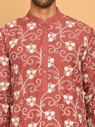 Floral Embroidered Straight Kurtas For Men