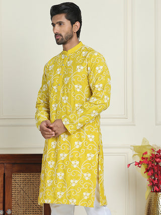 Floral Embroidered Straight Kurtas For Men