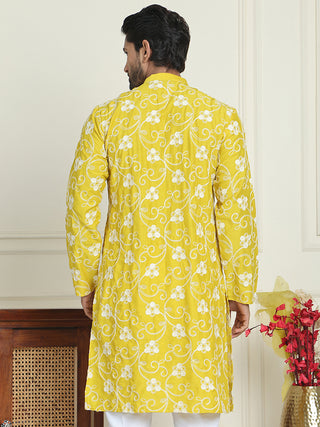 Floral Embroidered Straight Kurtas For Men