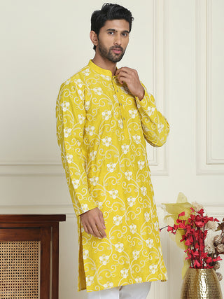 Floral Embroidered Straight Kurtas For Men