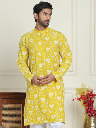 Floral Embroidered Straight Kurtas For Men