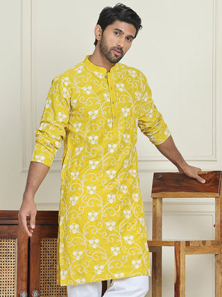 Floral Embroidered Straight Kurtas For Men