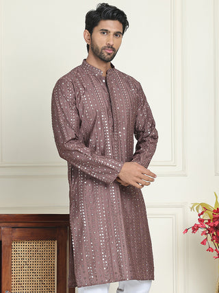 Embroidered and mirror work straight Kurtas For Men