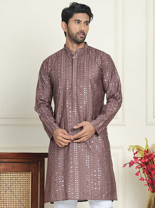 Embroidered and mirror work straight Kurtas For Men