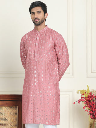 Embroidered and mirror work straight Kurtas For Men