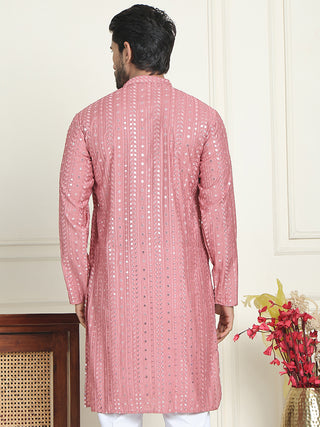 Embroidered and mirror work straight Kurtas For Men