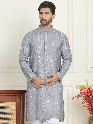 Embroidered and mirror work straight Kurtas For Men