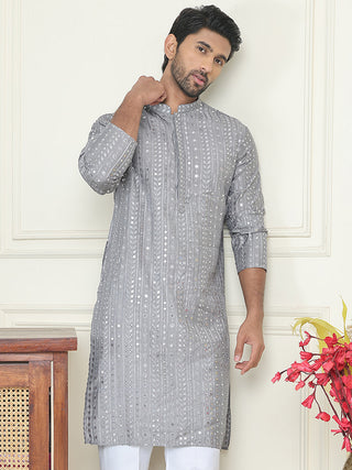 Embroidered and mirror work straight Kurtas For Men