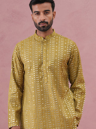 Embroidered and mirror work straight Kurta For Men