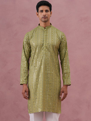 Embroidered and mirror work straight Kurta For Men