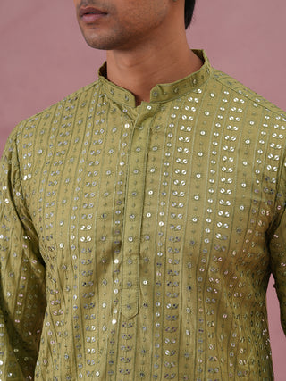 Embroidered and mirror work straight Kurta For Men