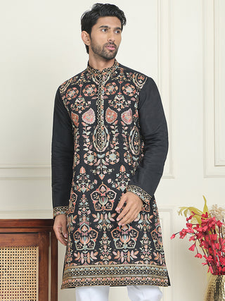 Floral Embroidered Straight Kurtas For Men