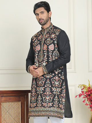 Floral Embroidered Straight Kurtas For Men