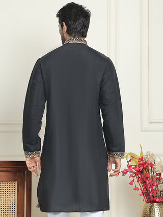 Floral Embroidered Straight Kurtas For Men