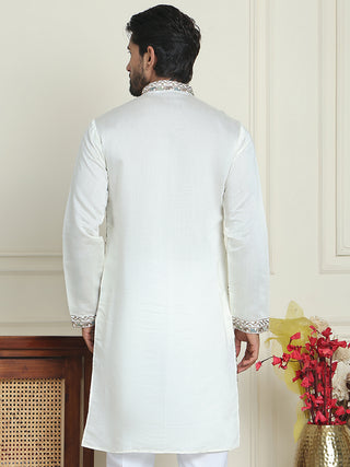 Floral Embroidered Straight Kurtas For Men