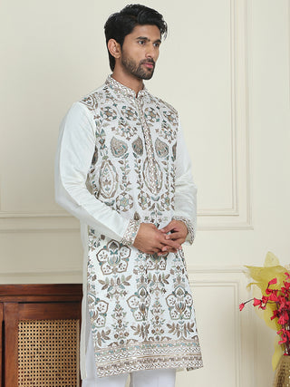 Floral Embroidered Straight Kurtas For Men