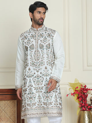 Floral Embroidered Straight Kurtas For Men