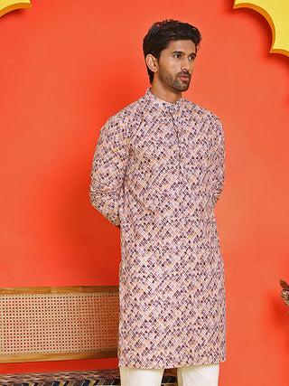 Men's Purple Printed Kurtas