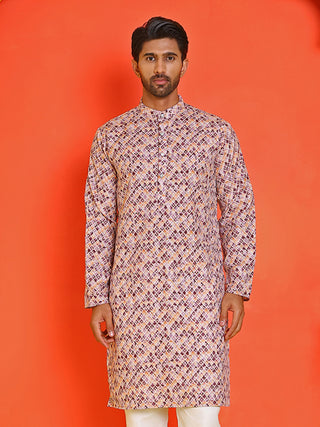 Men's Purple Printed Kurtas