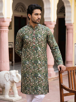 Silk Blend Floral Embroidered Kurta