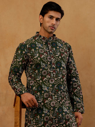 Silk Blend Floral Embroidered Kurta for Men