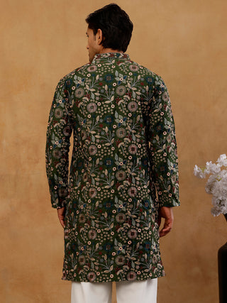 Silk Blend Floral Embroidered Kurta for Men