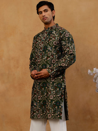 Silk Blend Floral Embroidered Kurta for Men