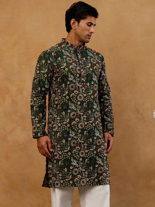 Silk Blend Floral Embroidered Kurta for Men
