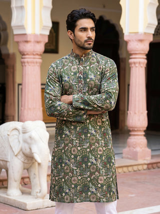 Silk Blend Floral Embroidered Kurta
