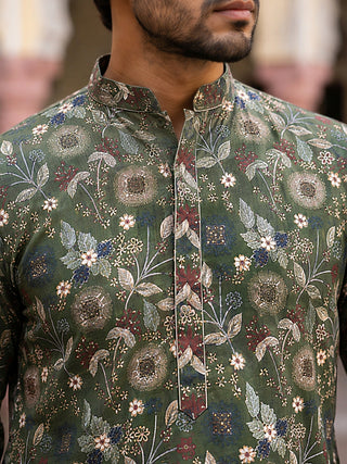 Silk Blend Floral Embroidered Kurta