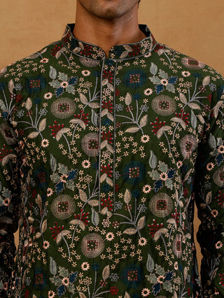 Silk Blend Floral Embroidered Kurta for Men
