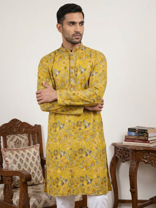 Silk Blend Floral Embroidered Kurta