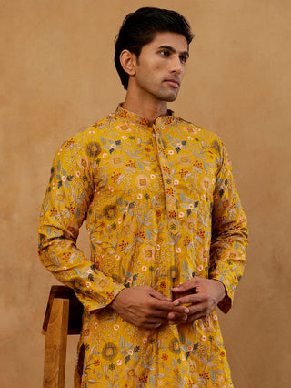 Silk Blend Floral Embroidered Kurta for Men