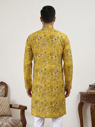 Silk Blend Floral Embroidered Kurta