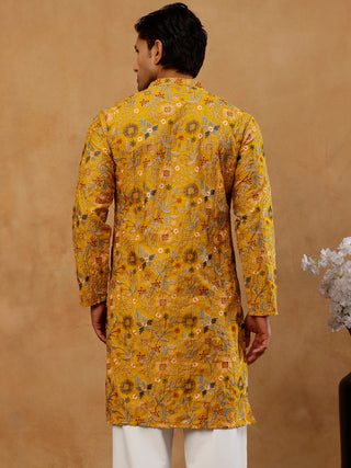 Silk Blend Floral Embroidered Kurta for Men