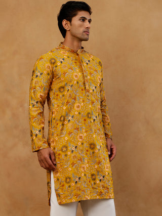 Silk Blend Floral Embroidered Kurta for Men