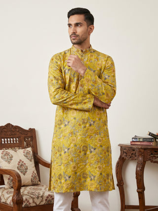 Silk Blend Floral Embroidered Kurta