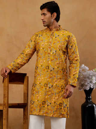 Silk Blend Floral Embroidered Kurta for Men