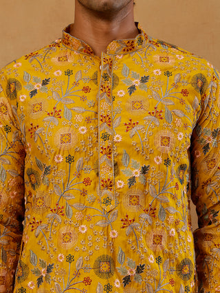 Silk Blend Floral Embroidered Kurta for Men