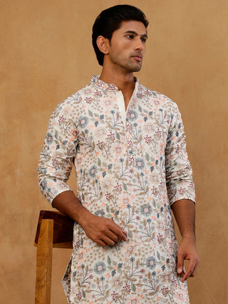 Silk Blend Floral Embroidered Kurta for Men