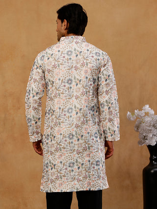 Silk Blend Floral Embroidered Kurta for Men
