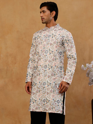 Silk Blend Floral Embroidered Kurta for Men